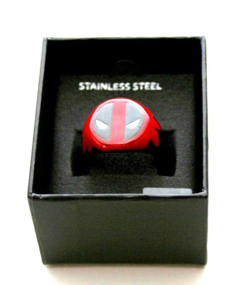 Marvel Comics Deadpool Ceramic & Stainless Steel Logo Ring New Sz 11 Box 2017