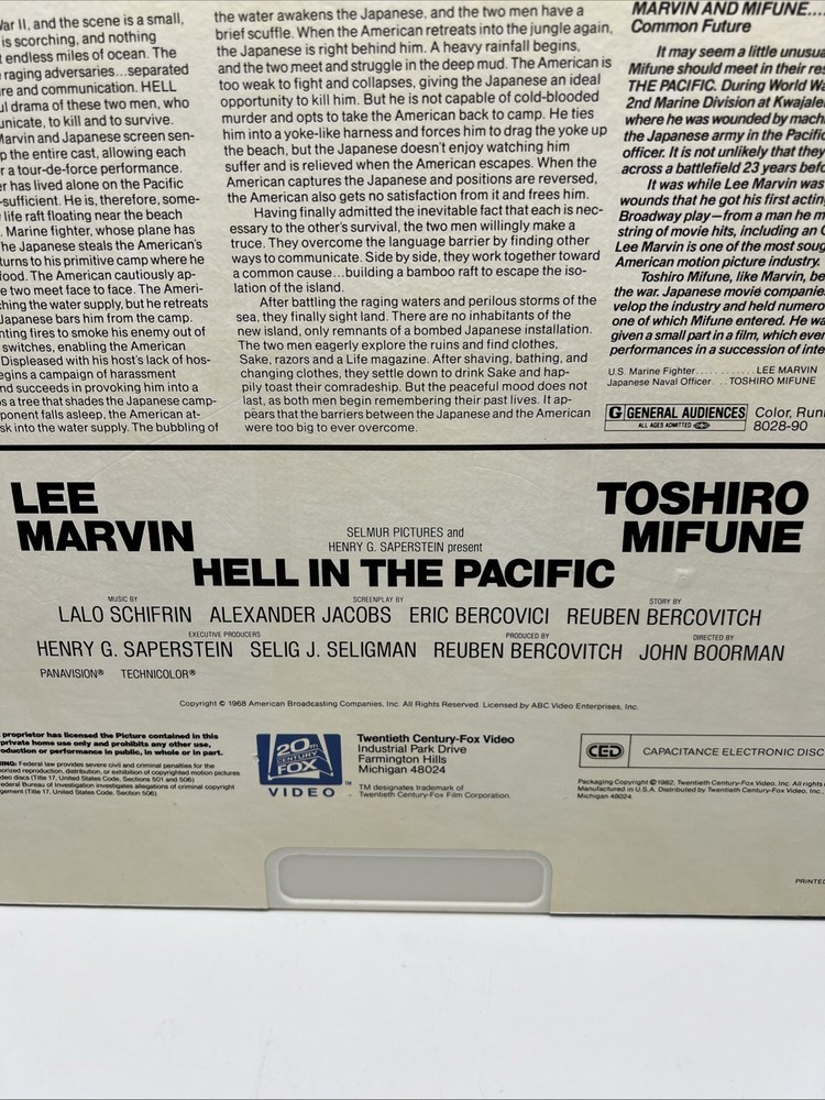 Hell in the Pacific RCA CED Videodisc Selectavision