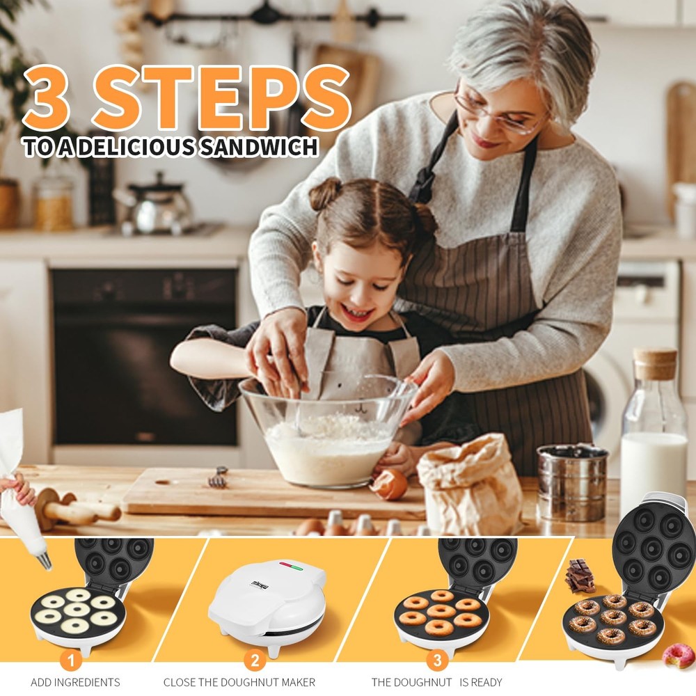 Mini Donut Maker - Non-Stick, Cool Touch Electric Doughnut Machine for Mini D...