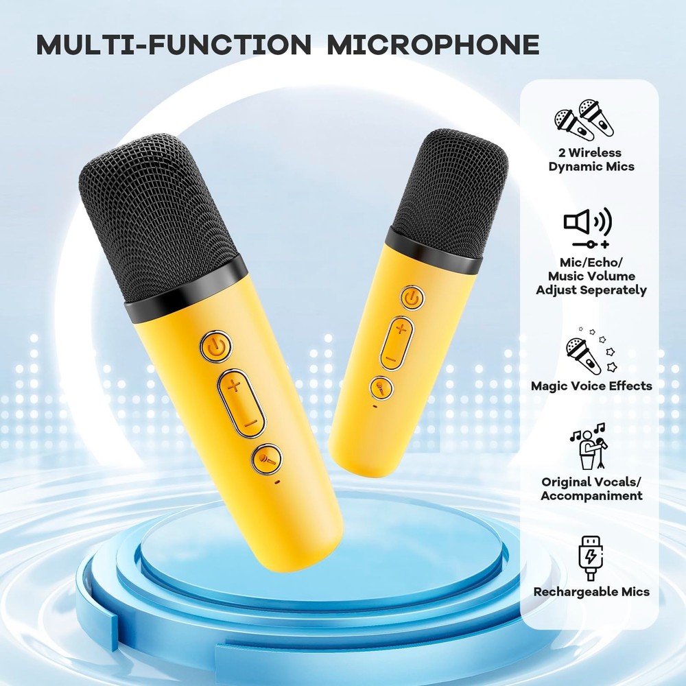 Mini Karaoke Machine for Kids Portable Bluetooth Speaker with 2 Wireless Mics