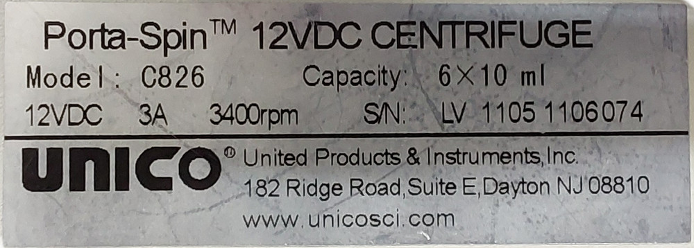 Unico Porta-Spin Microcentrifuge 12VDC Fixed-Angle Rotor