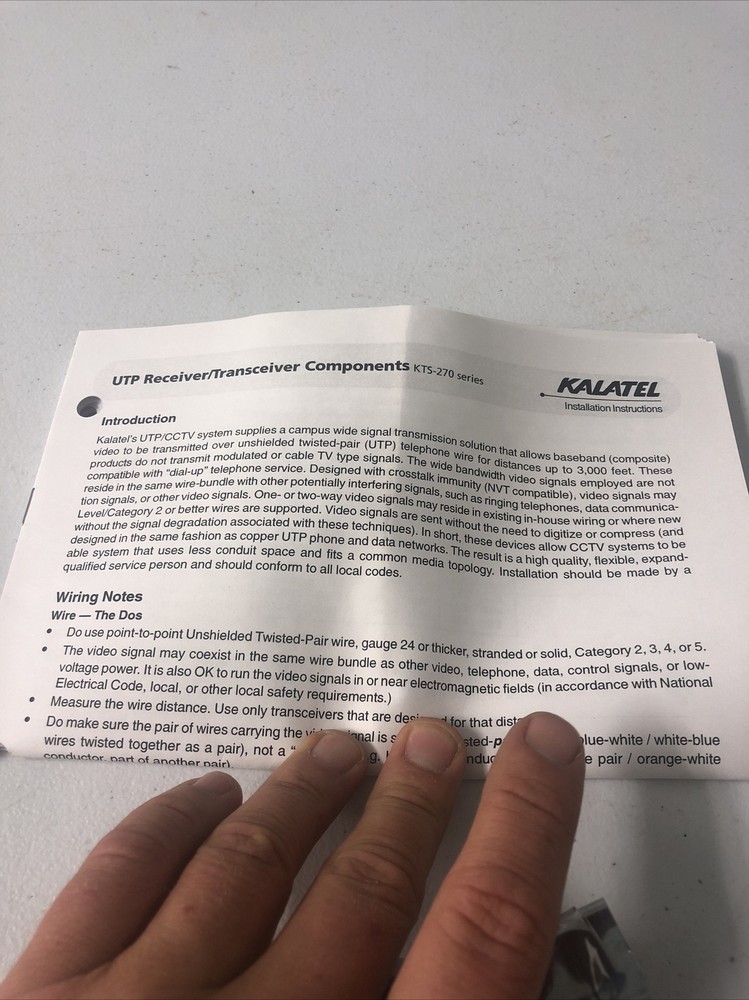 Kalatel Interlogix KTS-270 Passive Twisted-pair Transceiver Receiver