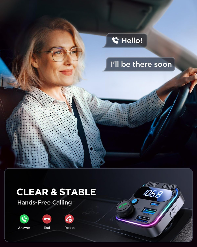 Bluetooth 5.4 Car Adapter FM Transmitter 81W Bluetooth Cigarette Lighter Adapter