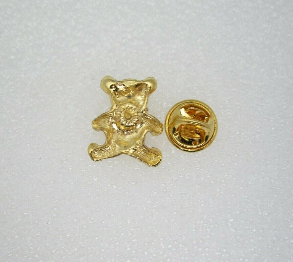 Gold Tone Teddy Bear with Bow Lapel Pin (A122)
