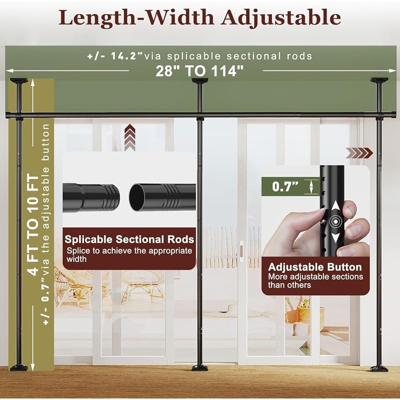 Tension Mounted Room Divider Adjustable Height Space Separation Indoor Use