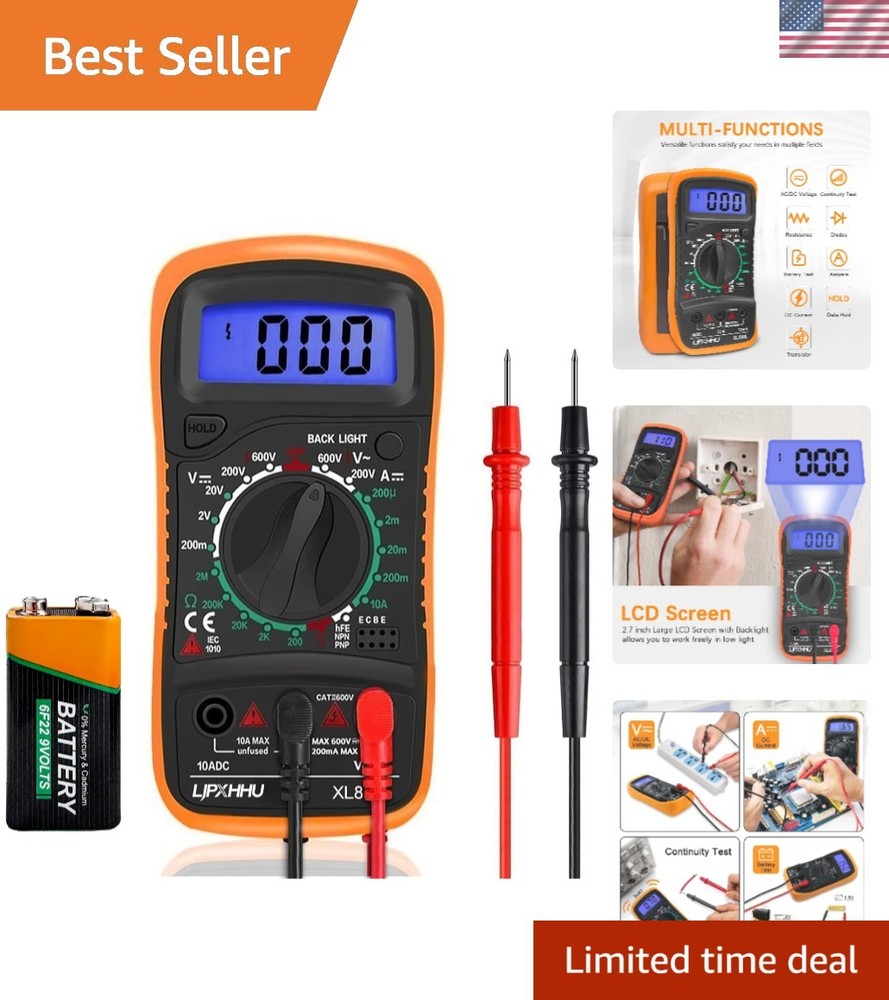 Compact Digital Multimeter with Backlit LCD Display - 2000 Counts for Accurat...