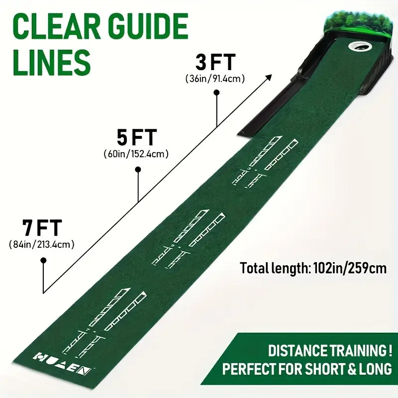 Golf Putting Mat Indoor | Auto Return, Back Hole Collector, Realistic Grass