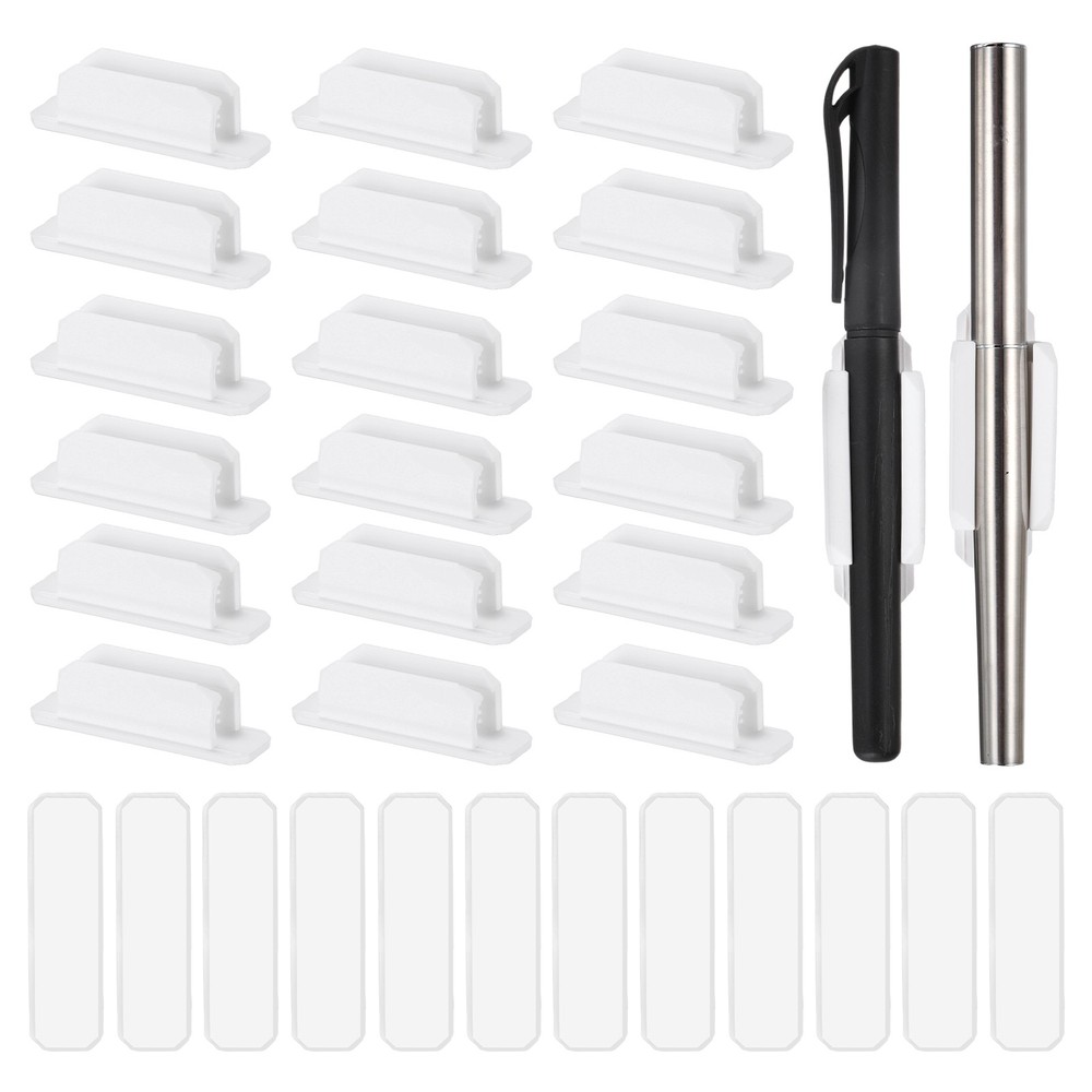 Adhesive Pen Holders, 48 Pack Silicone Pencil Holder Marker Clip, White