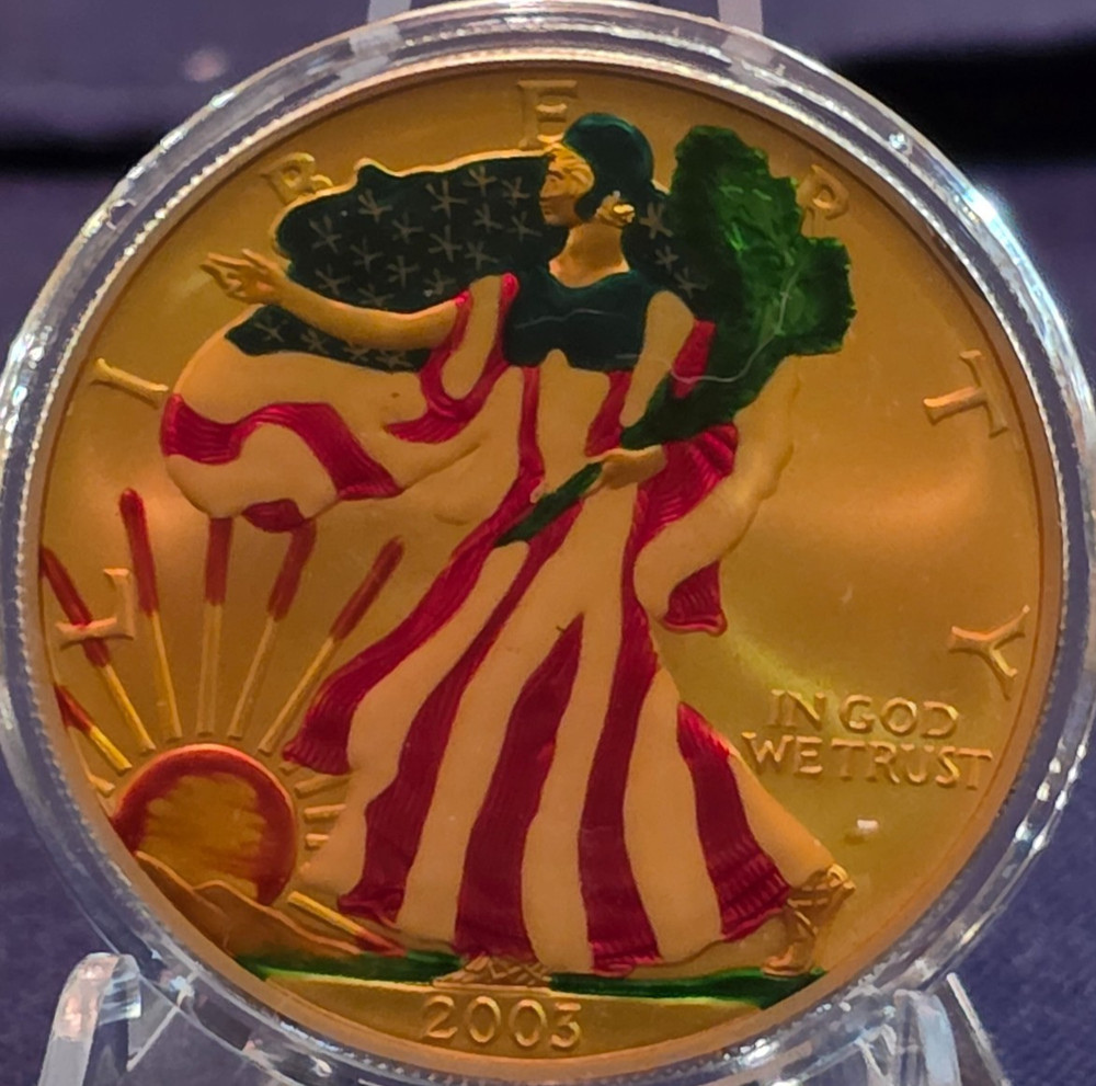 2003 Walking Liberty Silver Dollar Painted on the front Original Silver on Back