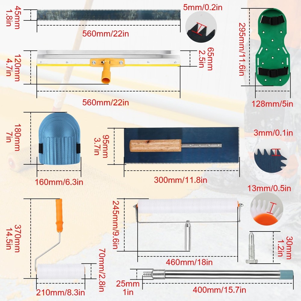 Upgraded Self-Levelling Cement Tool Kit - Floor Construction Roller Spike Sho...