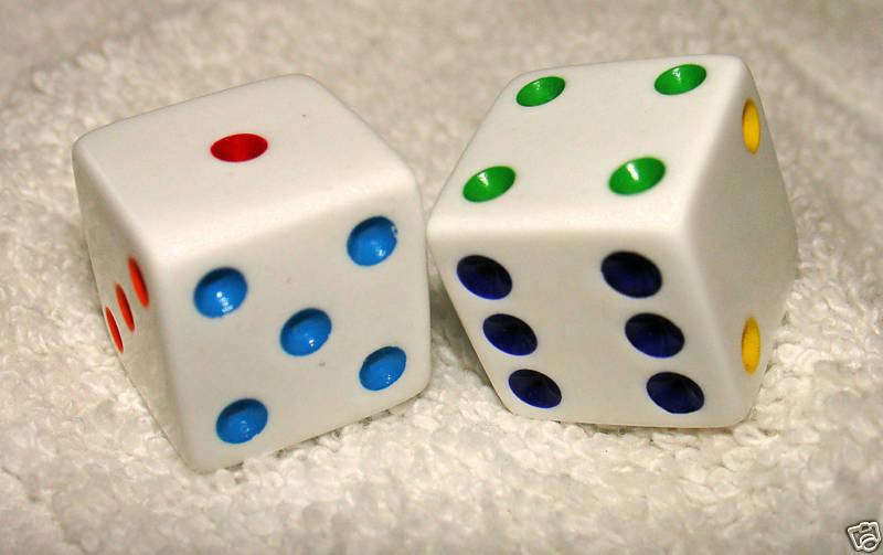 LARGE 3/4" SQUARE MULTI-COLORED DICE PAIR