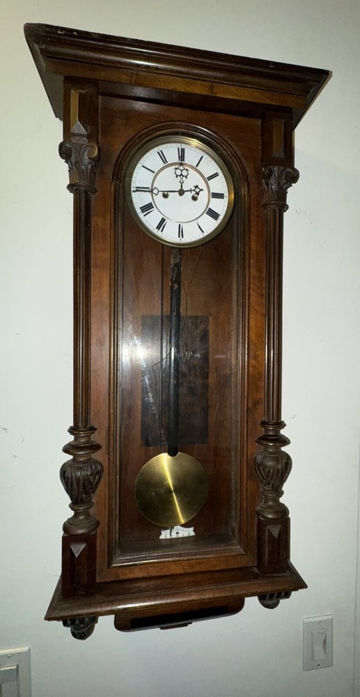 Large Antique 2 Weight Vienna Regulator Wall Clock