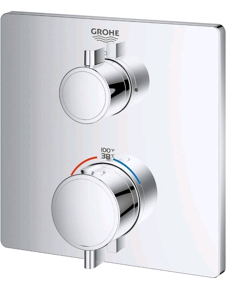 GROHE 24111000 Grohtherm Dual Function 2-Handle Thermostatic Trim, Starlight C..