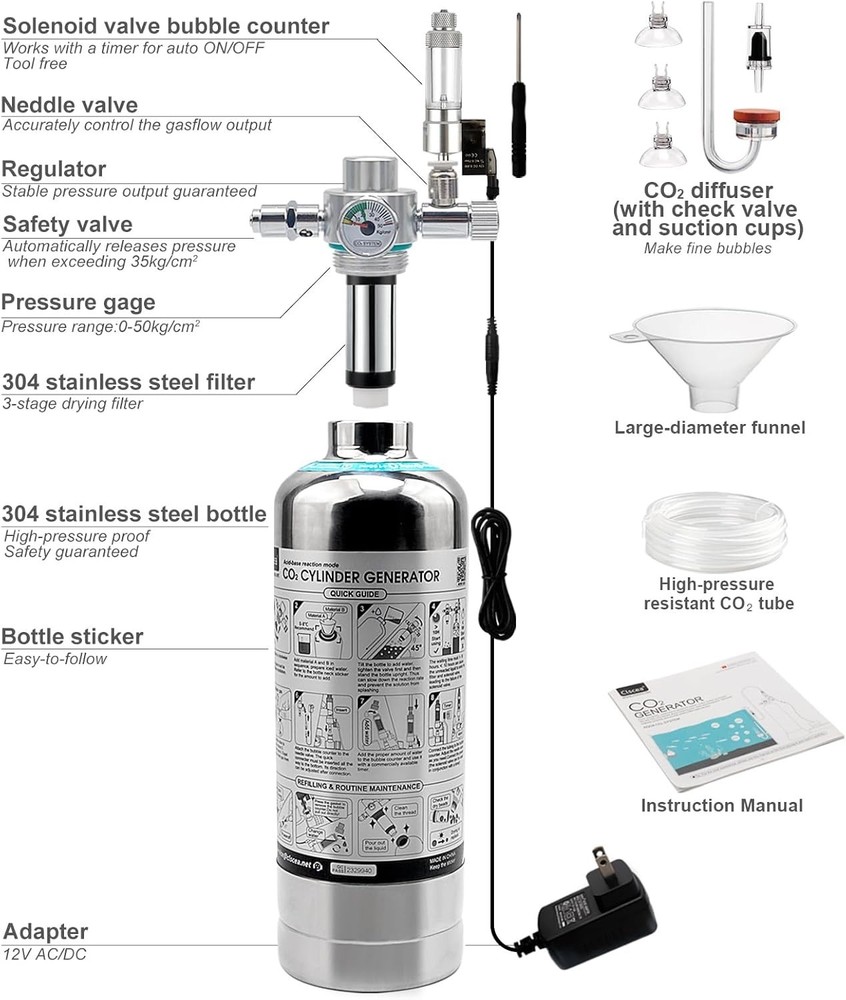 Complete Aquarium CO2 System with Solenoid Valve--