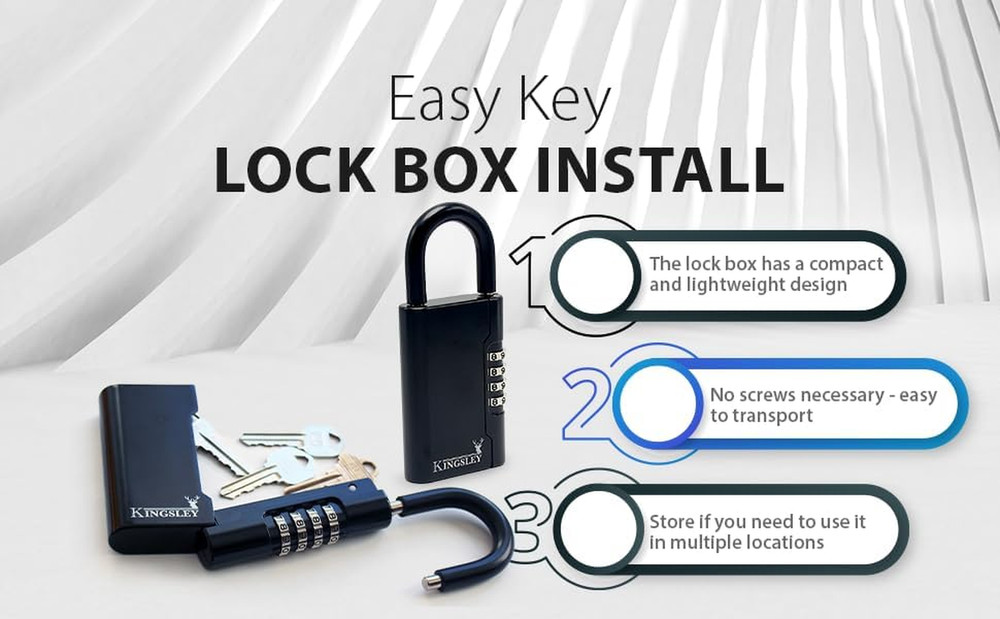 Portable Key Lock Box Resettable Combination Key Safe Black