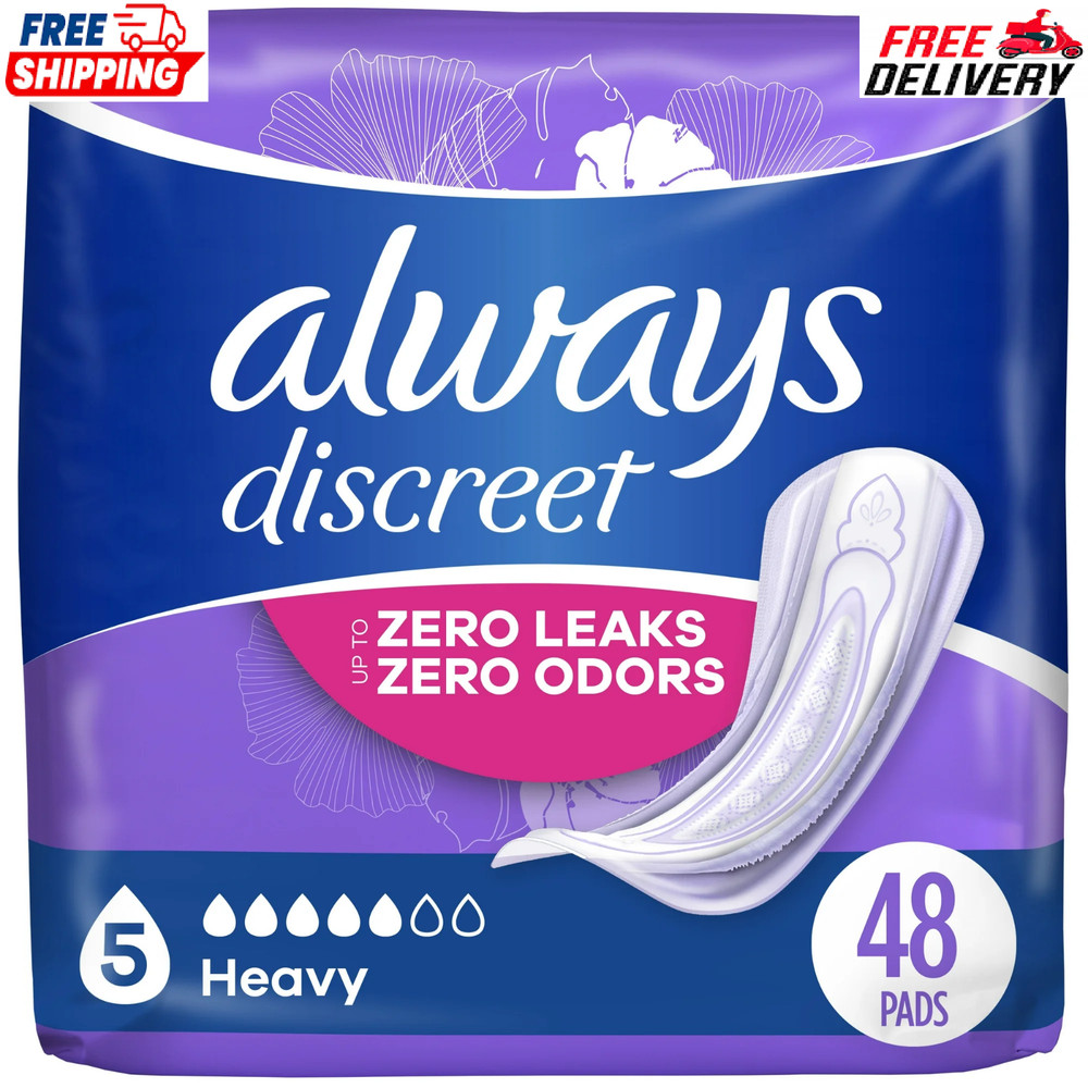 Always Discreet Incontinence Pads, Heavy Absorbency, Regular Length, 48 CT