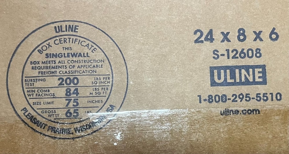 24" x 8" x 6" Cardboard Corrugated Box - SINGLE BOX