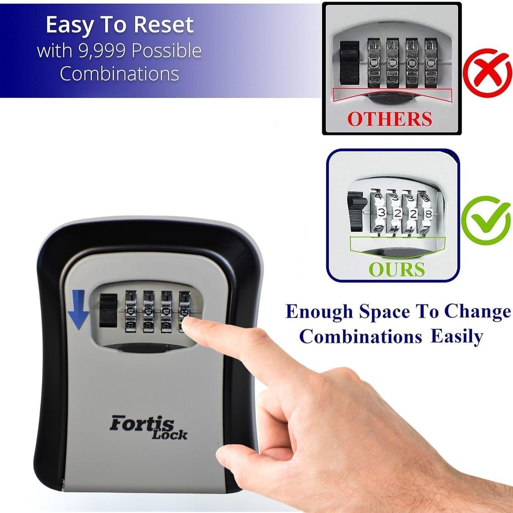 Lock Box for Keys with Code, Wall Mount Key Lock Box Combination, 4Digit Rese...