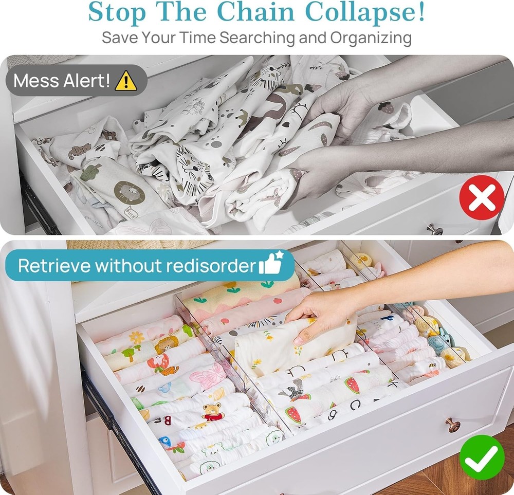 12 Pack Drawer Dividers Adjustable Expandable 10.2-16.5 Clear Organizer
