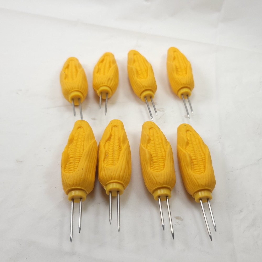 8 Vintage Rubber Corn On The Cob Holders Yellow
