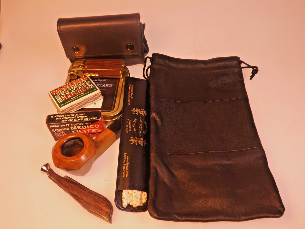 New Tim West Pipes Designer Plain Black Leather Pipe & Accessories DrawstringBag