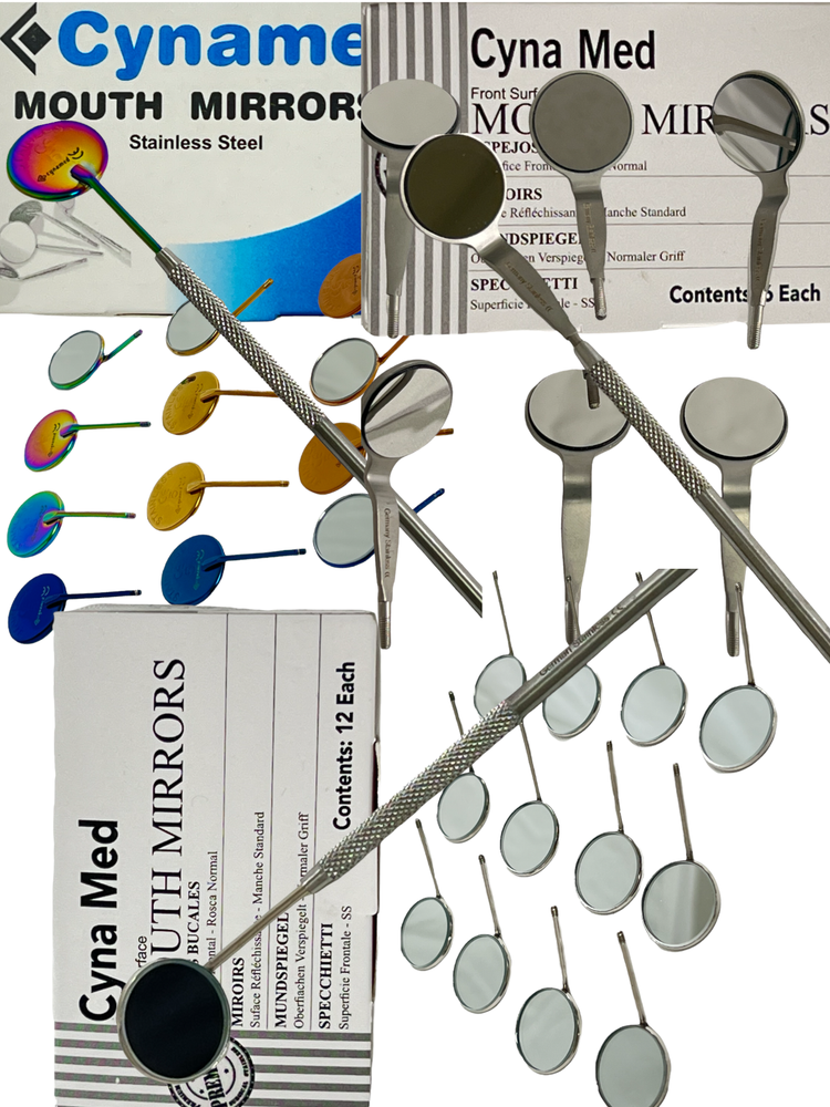 Professional 12 x Dental Mouth Mirror Heads Cone Socket #5 Plain +Free Handle