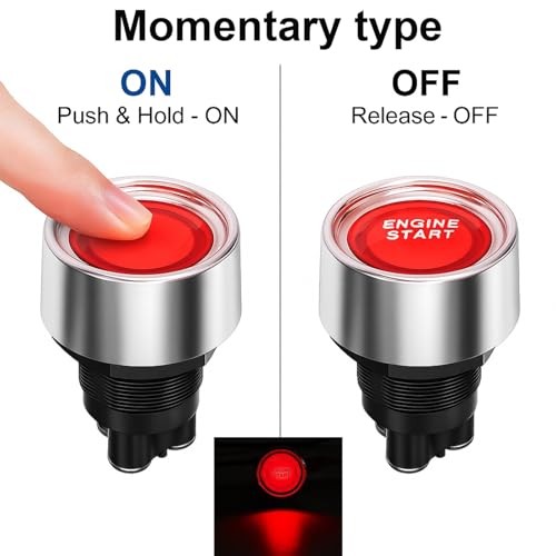 Universal 12V-24V/50A SPST Momentary Start Switch, Push Start Ignition Switch,
