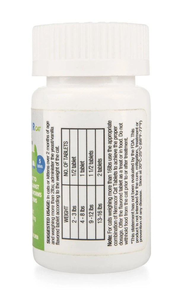 Nemacor Plus G.I. Support Supplement for Cats - Small Scored Tablets with