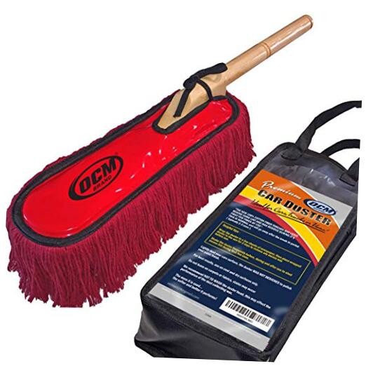 Premium Extra Large Car Duster with Durable Solid Wood Handle Includes Storage