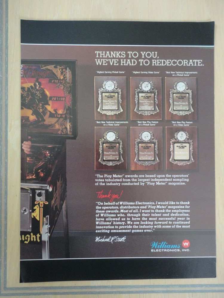 Black Knight Pinball & Defender Arcade 2 Page Magazine Pull Out Advertisement