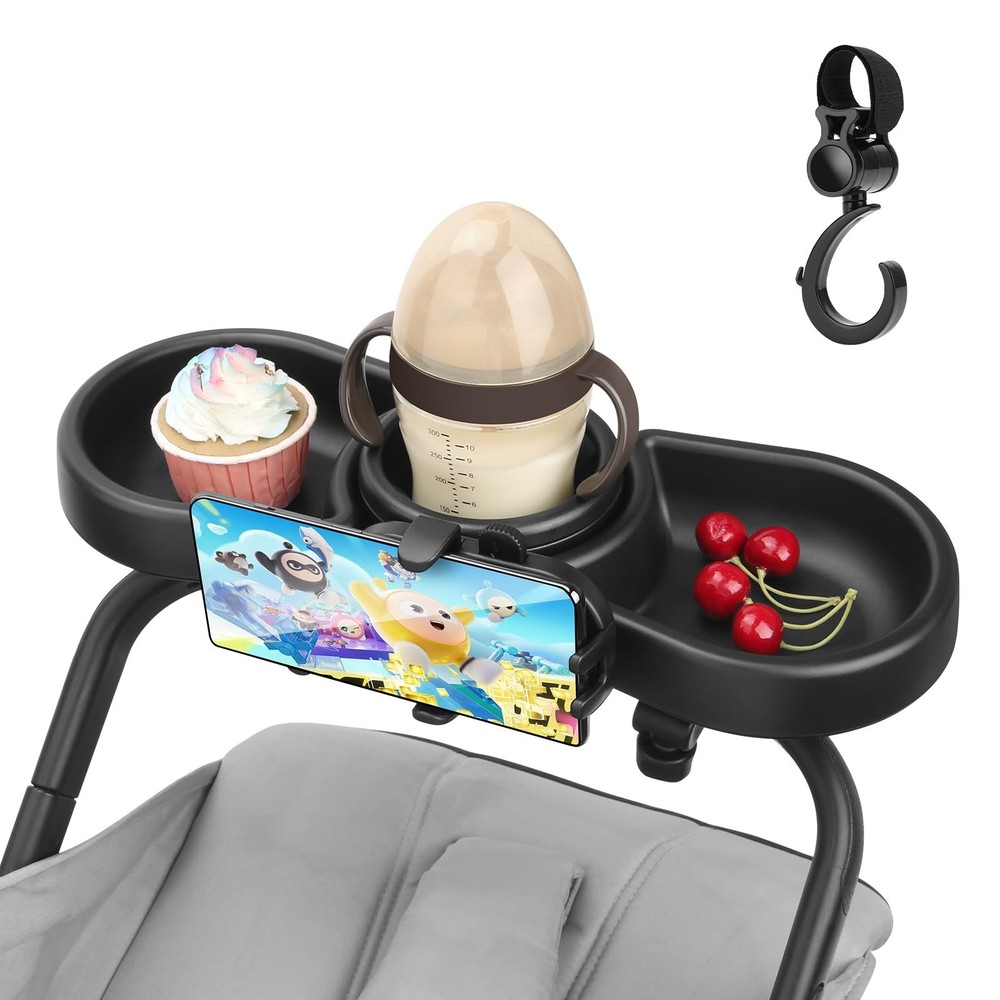 Multi Function Stroller Snack Tray  4 in 1 Cup & Phone Holder Double Tray