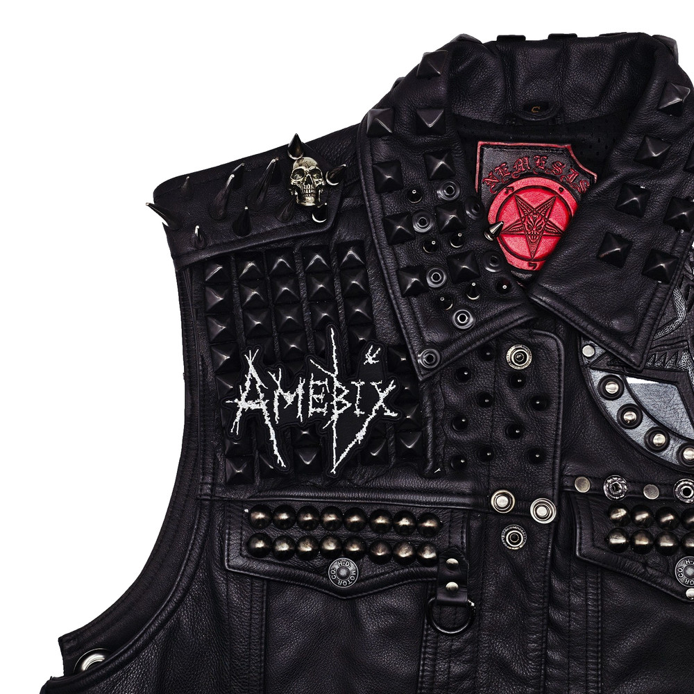 AMEBIX WHITE LOGO (shaped border) EMBROIDERED PATCH