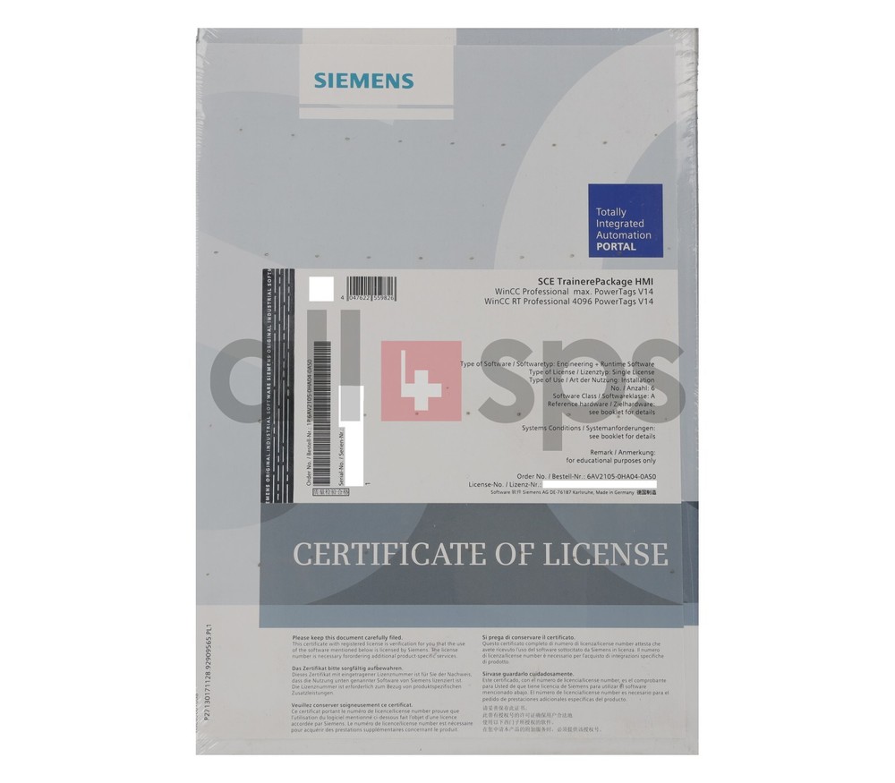 SIMATIC SCE TRAINER PACKAGE HMI WINCC V14 - 6AV2105-0HA04-0AS0 (NS)