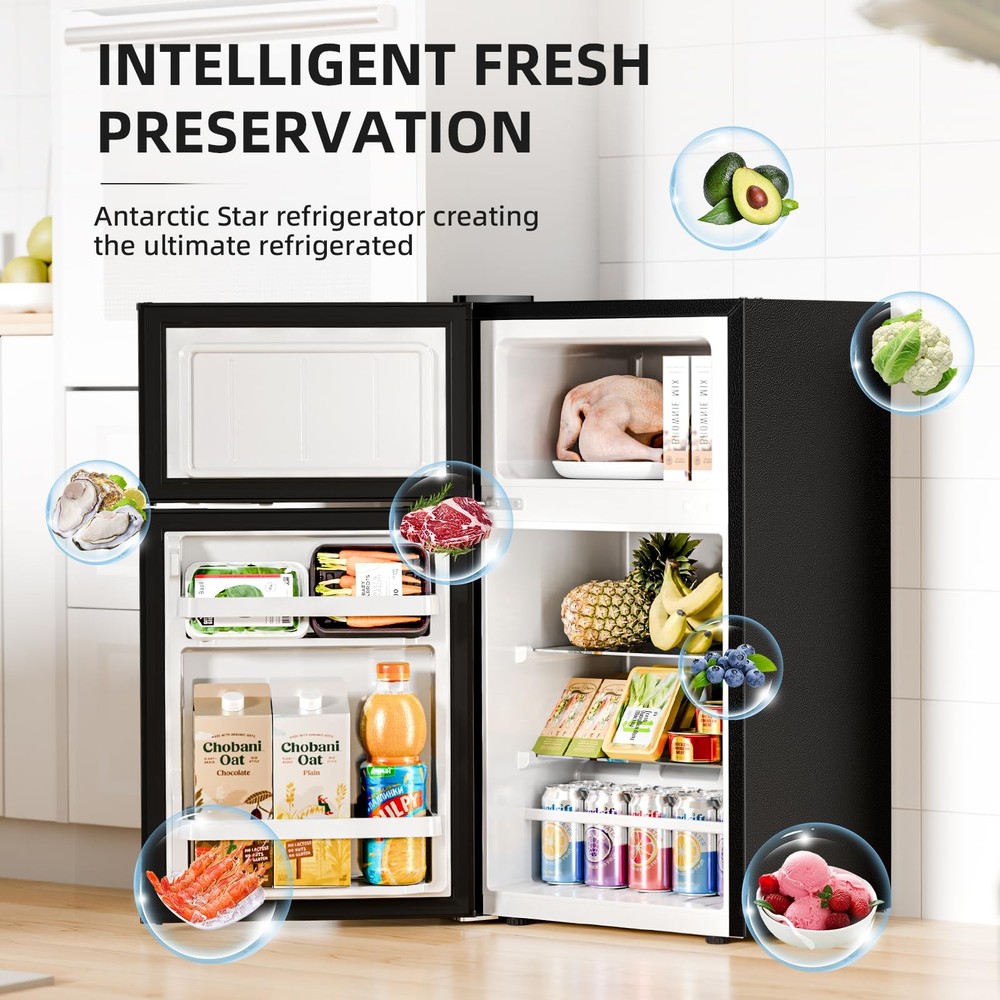 Mini Fridge with Freezer, Double Door Compact Refrigerator, Adjustable Thermo...