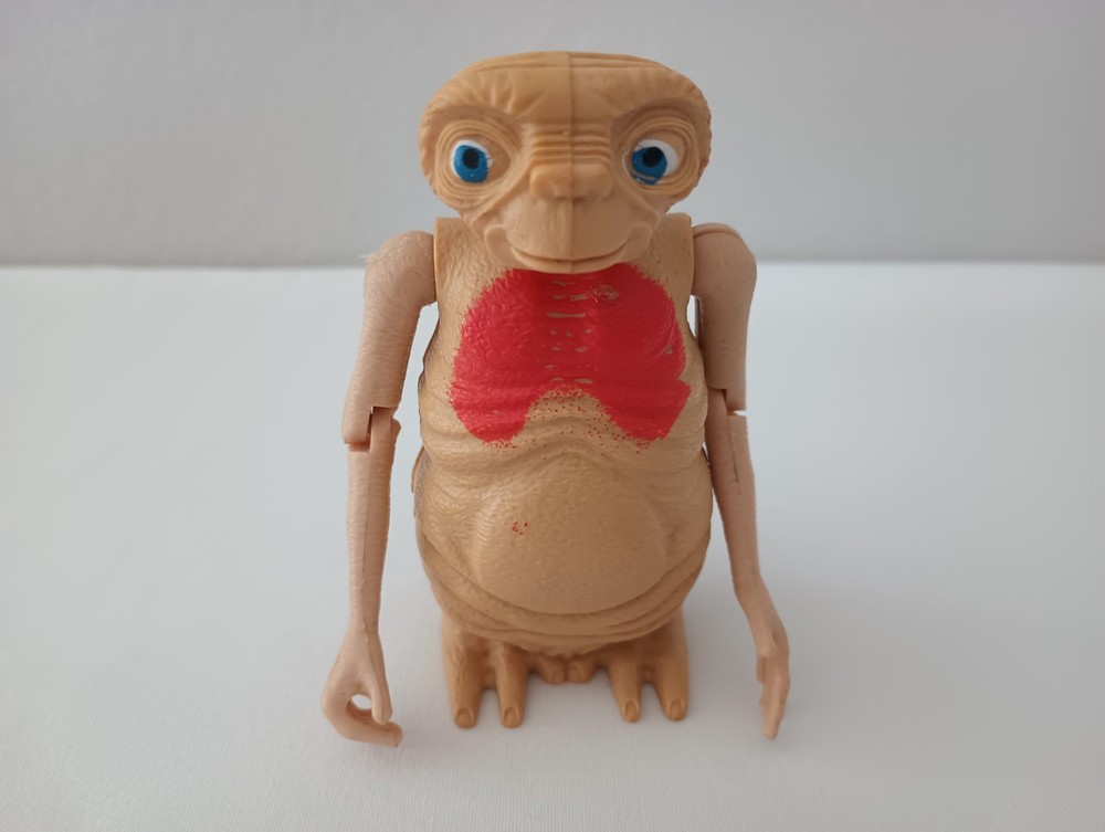 1982 E. T. Photo Button New in Package & Mechanical E.T. Plastic Figure