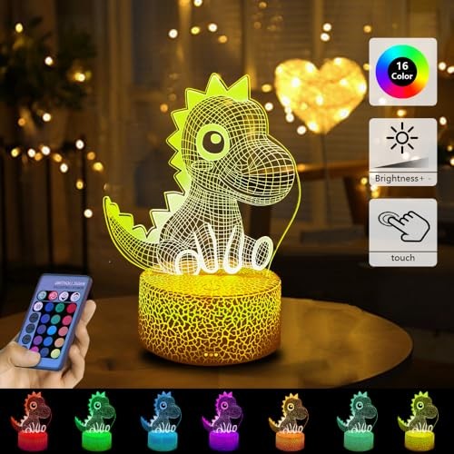 Dinosaur 3D LED Night Light - Remote & Touch Control, Multi-Color Dinosaur 02