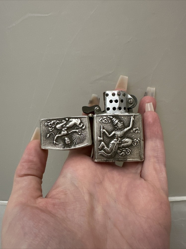 Vintage Siam Asian Thailand Sterling Silver Cigarette Lighter