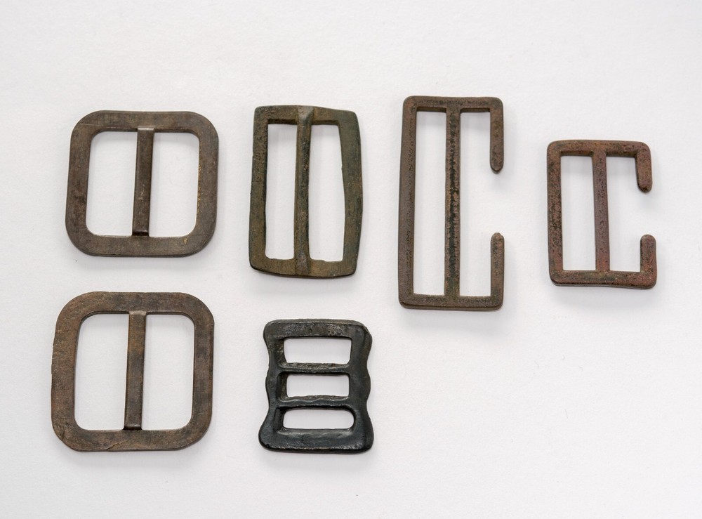 Brass old patinated Webbing back pack buckles dug out artifacts. And others
