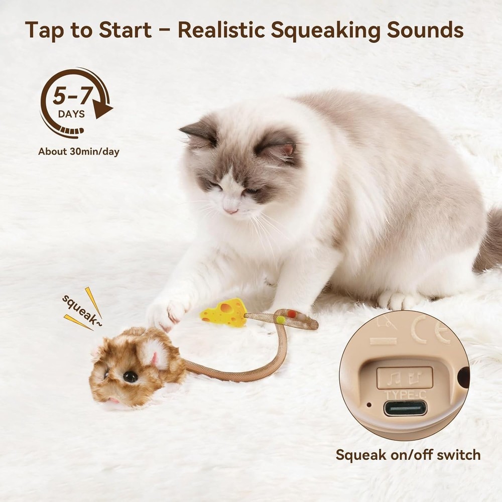 Indoor Cat Play Mouse – 360° Spin, Squeaker, Replaceable Catnip