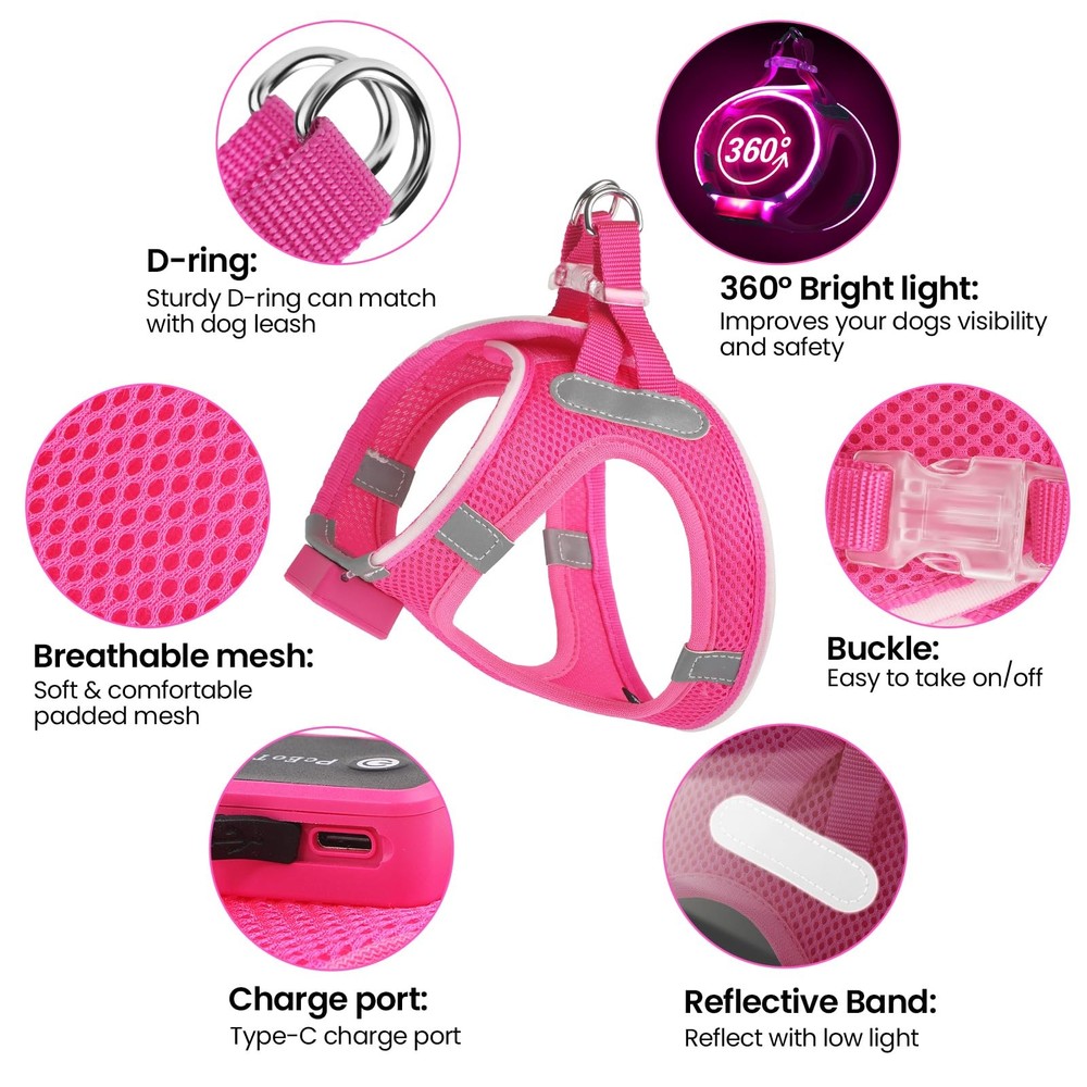 PceoTllar Light Up Dog Harness, LED No Pull Reflective Dog Harness, Flashing ...