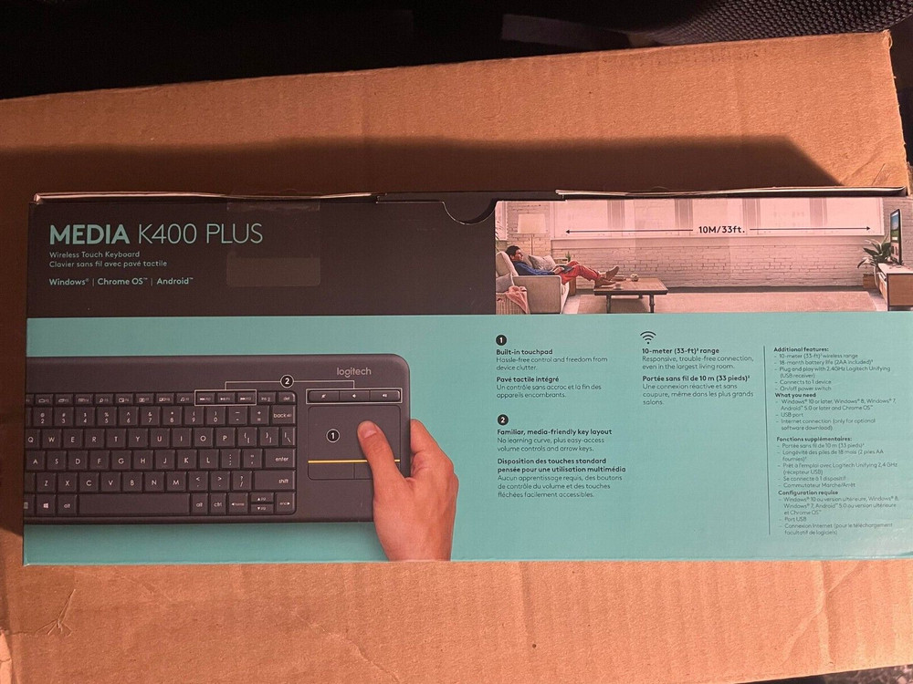Logitech Media K400 Plus Wireless Keyboard - Black With Built In Touchpad