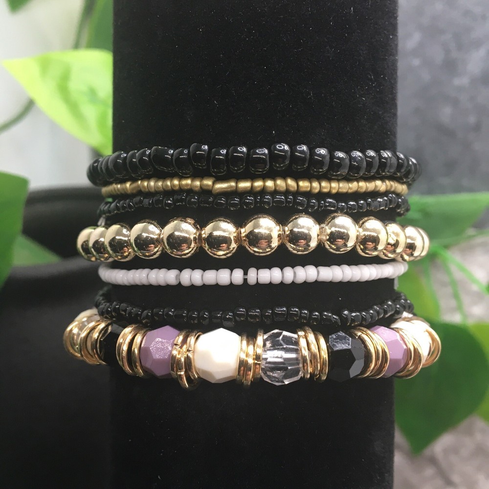 7 PC Handmade Bohemian Beaded Stackable Stretch Bracelet Set New B1960