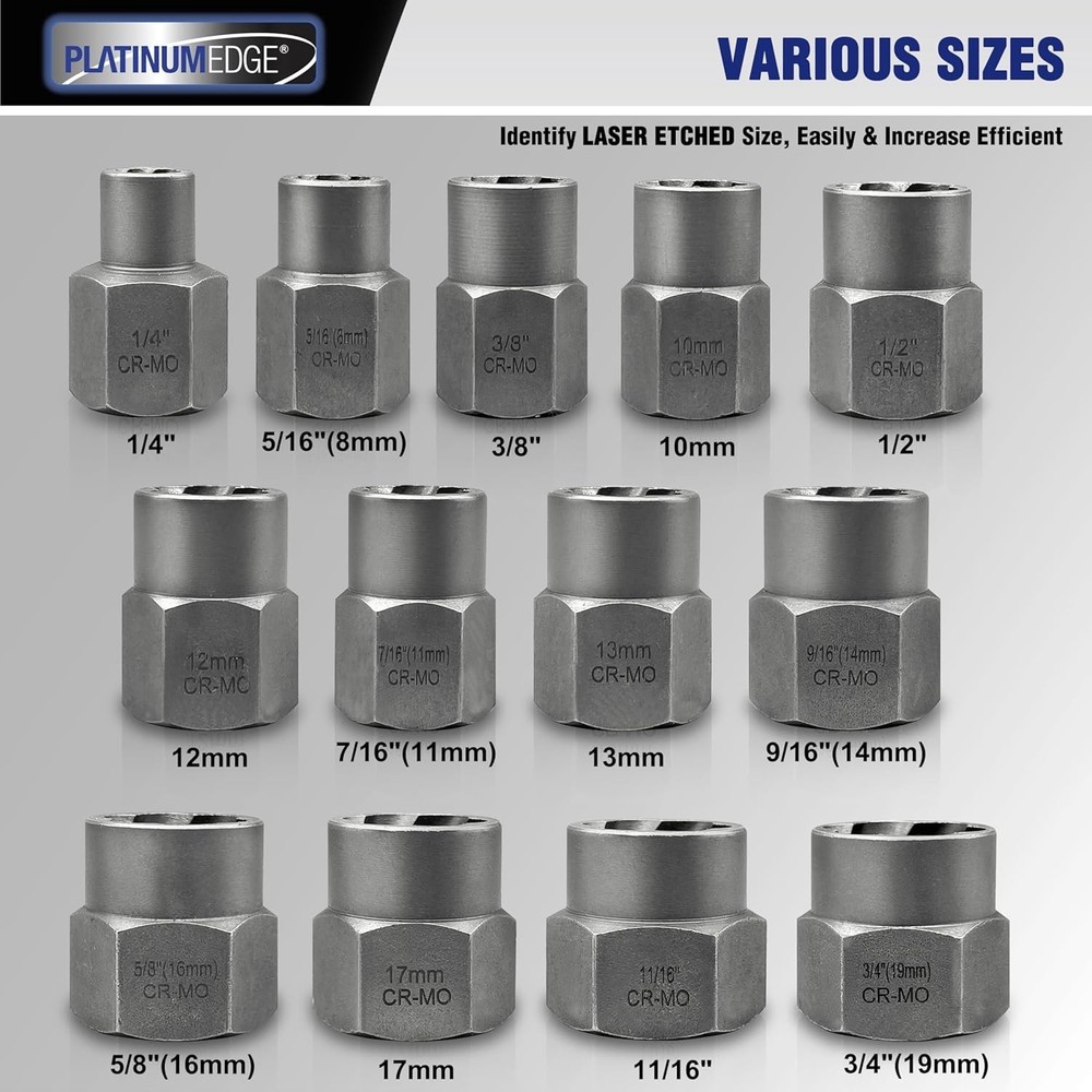 Versatile 13-Piece Bolt & Nut Remover Set - Perfect for Stripped Fasteners