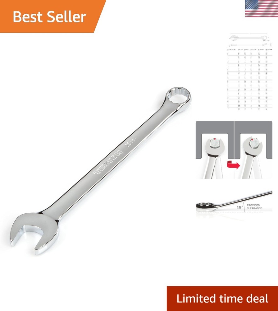 High-Performance 25 mm Combination Wrench - Chrome Finish & Mechanical Leverage