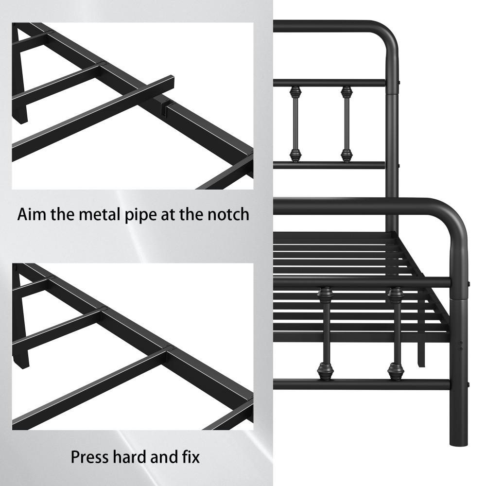 Full Metal Bed Frame w/ Headboard, Sturdy Structure & Storage, Black