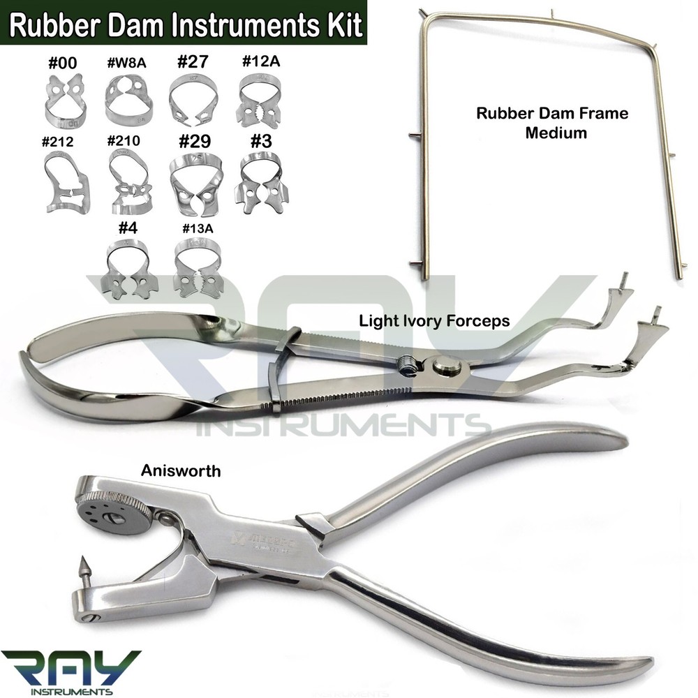 Rubber Dam Instruments Ivory Clamps Forceps Ainsworth Punch Plier Frame Medium