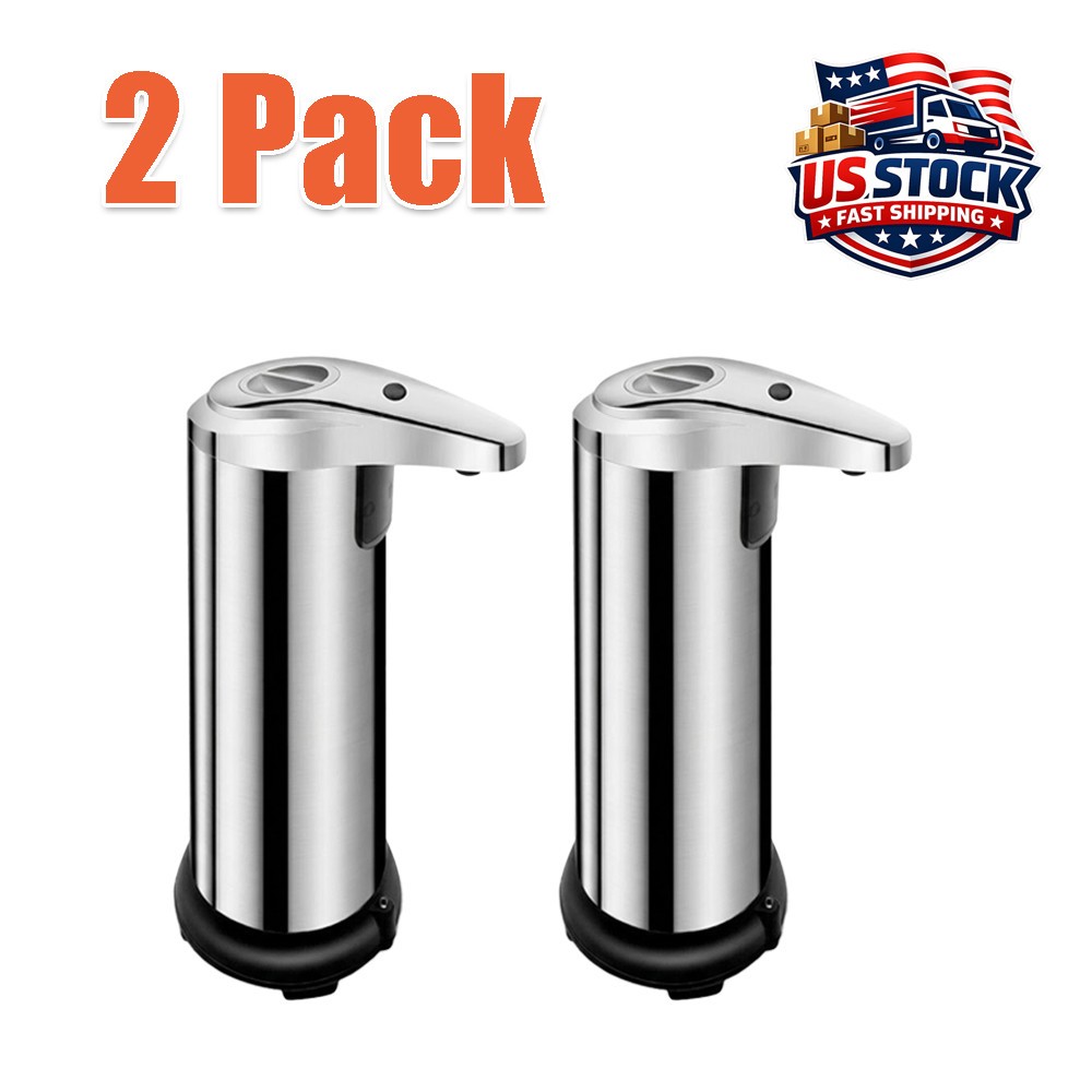 2 Sets Stainless Auto Handsfree Sensor Touchless Soap Dispenser Kitchen Bathroom