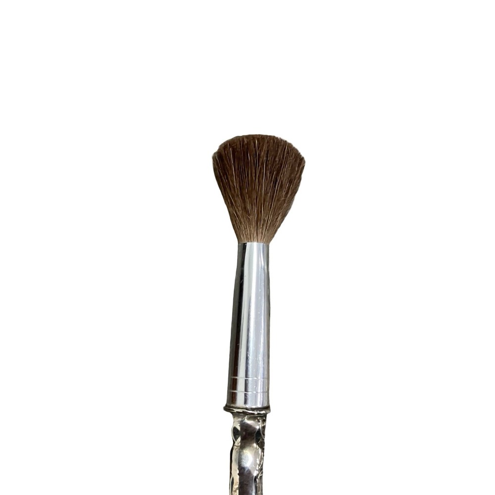 Vintage Silver-Plated Makeup Vanity Brush Pompadour Pattern Design Soft Bristles