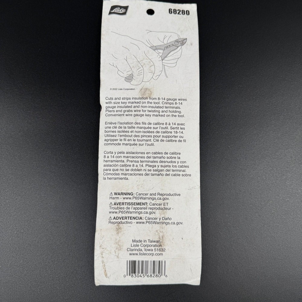 Lisle 68280 Compact Multi Function Wire Stripper Crimper Tool 8-14 Gauge New