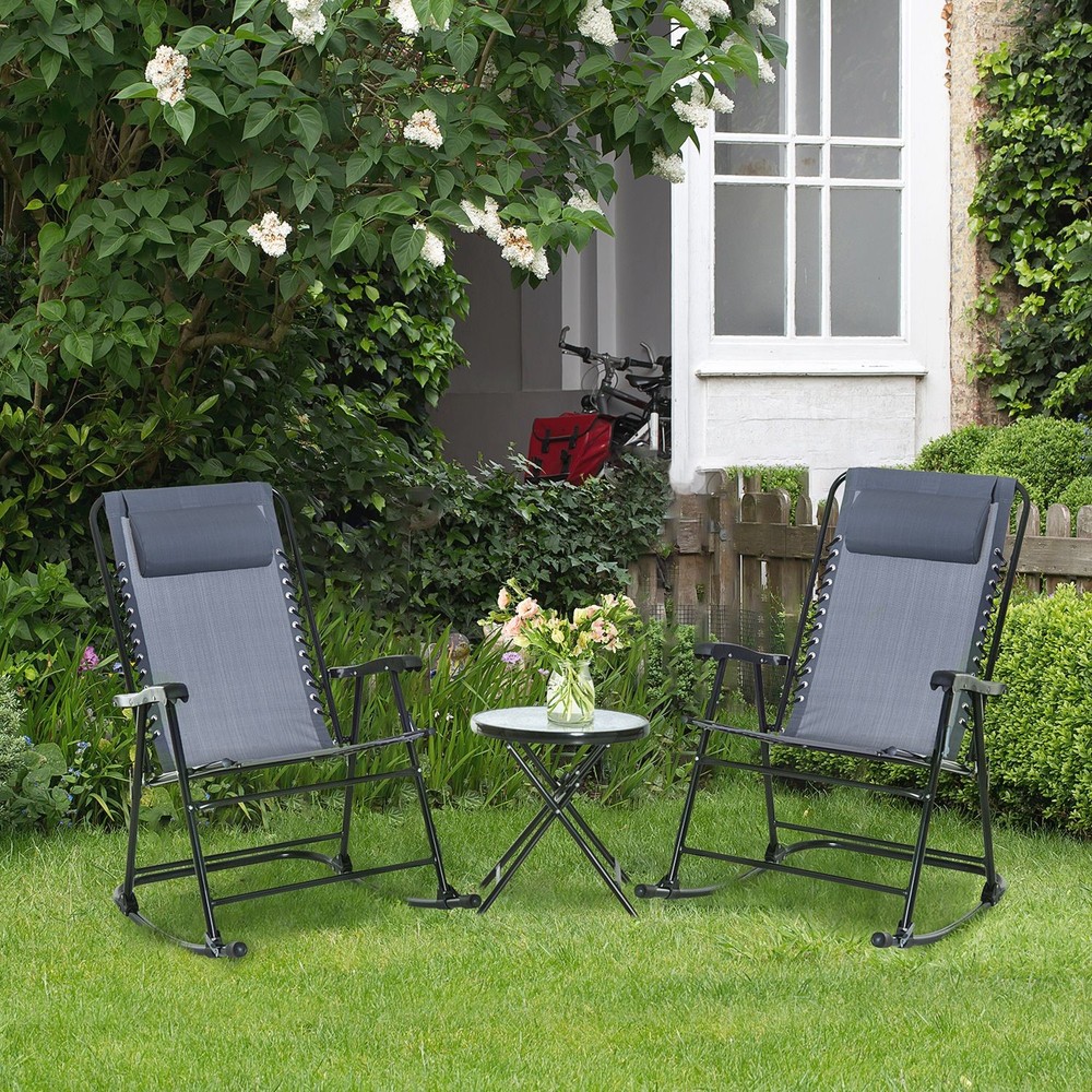 Portable Folding Bistro Set 2 Rocking Chairs 1 Side Table 18"Dia